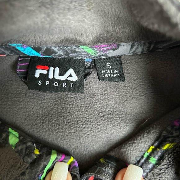 Fila Women’s Gray Fleece zip up Jacket with neon color design size small - Picture 7 of 11